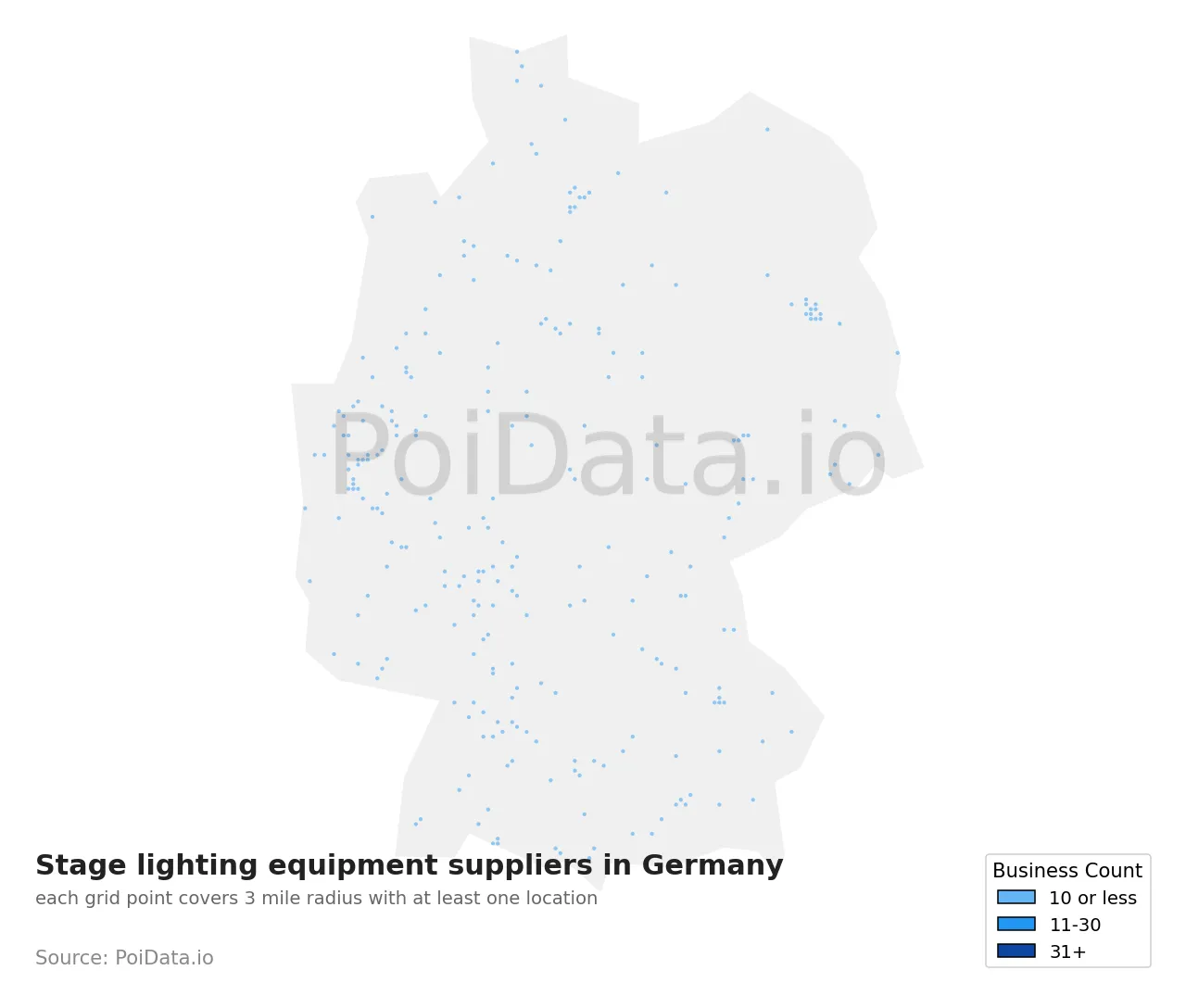 Stage lighting equipment supplier density map for Germany