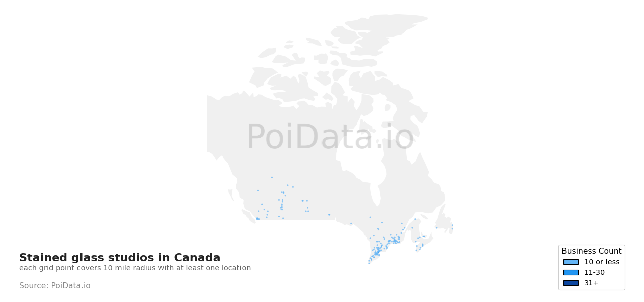 Stained glass studio density map for Nova Scotia, Canada