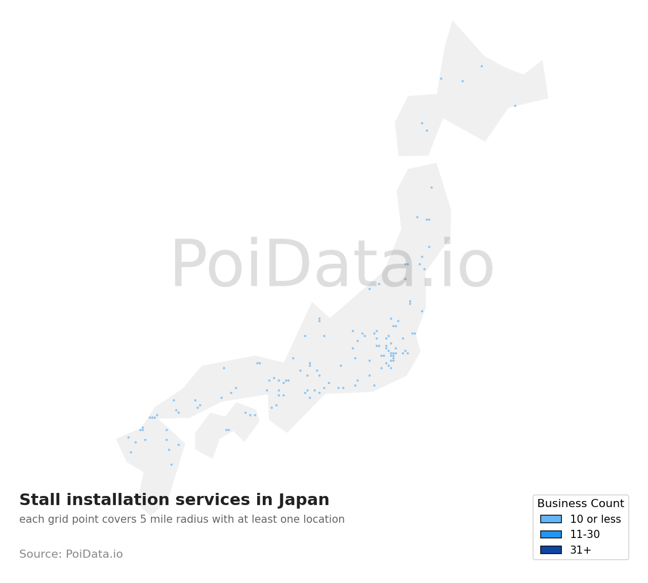Stall installation service density map for Japan