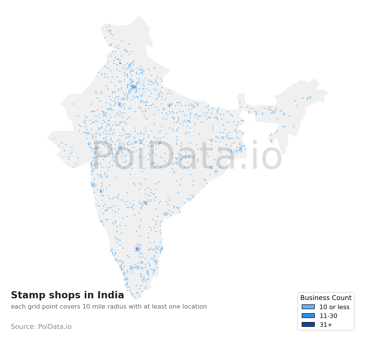 Stamp shop density map for India