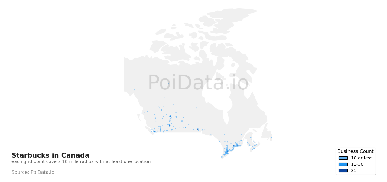 Starbucks density map for Canada