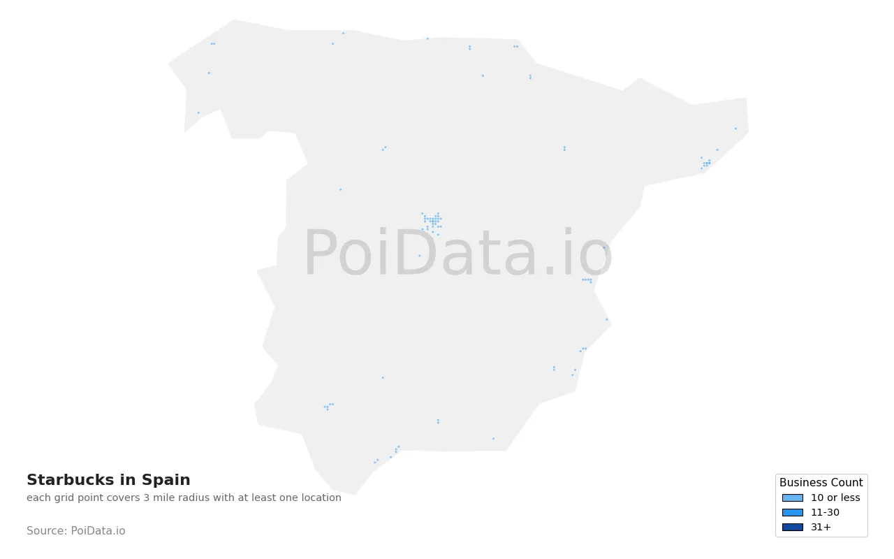 Starbucks density map for Spain