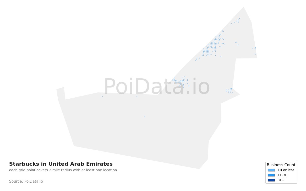 Starbucks density map for United Arab Emirates
