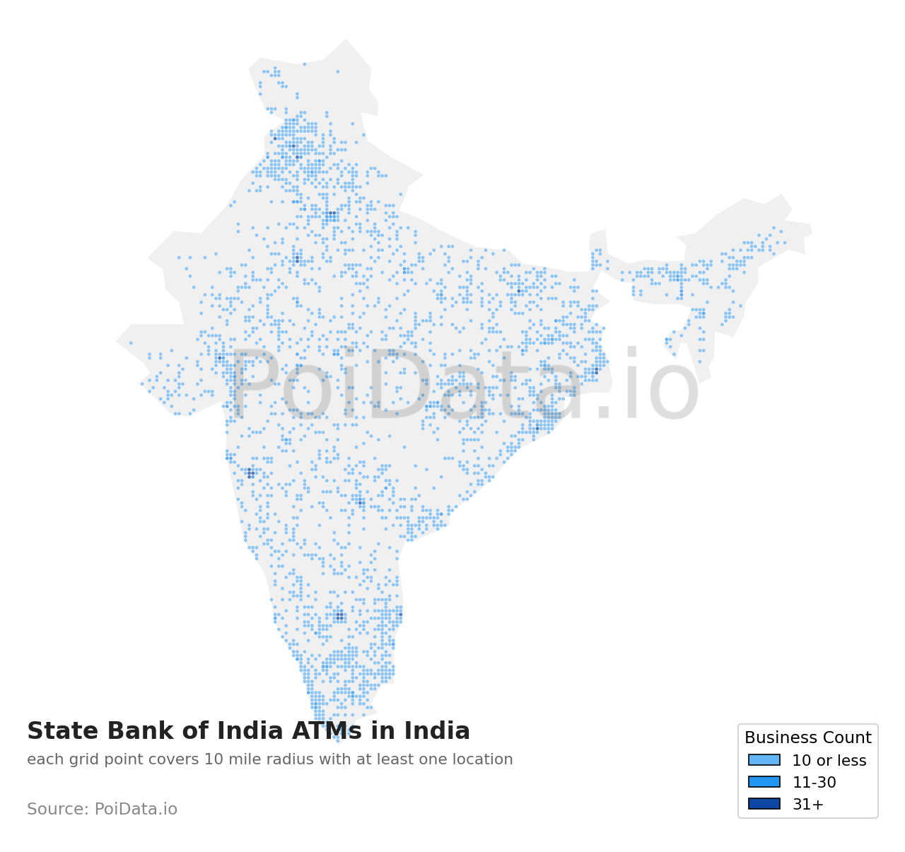 State Bank of India ATM density map for India