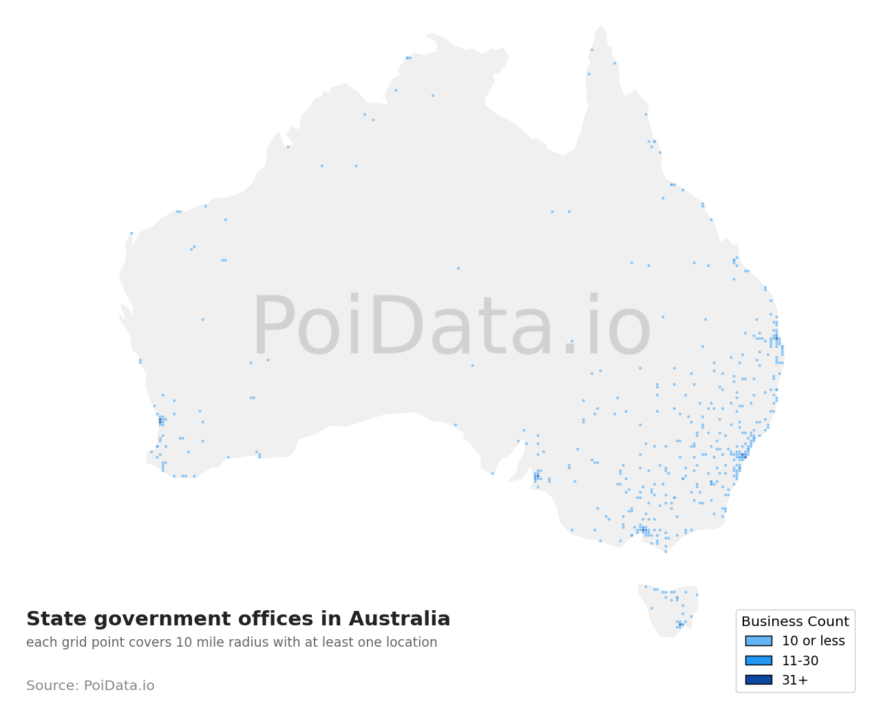 State government office density map for Australia