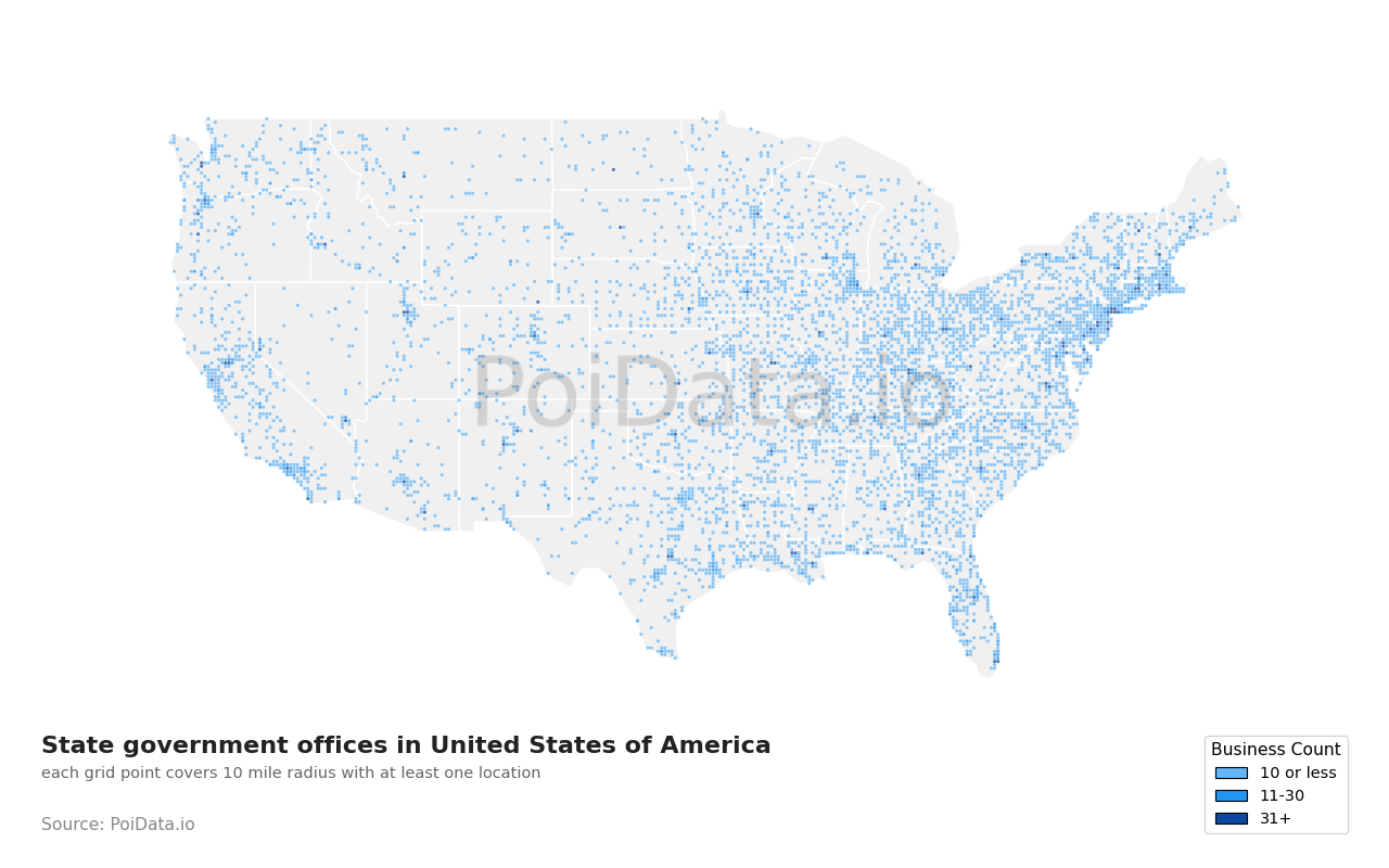 State government office density map for Indiana, United States