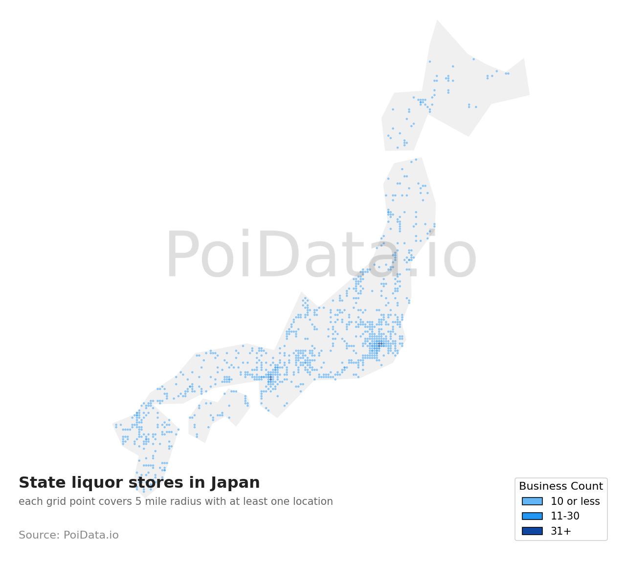 State liquor store density map for Japan