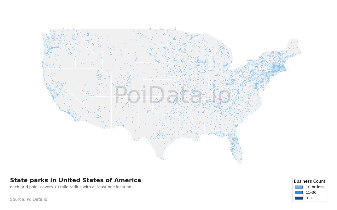 State park density map for United States