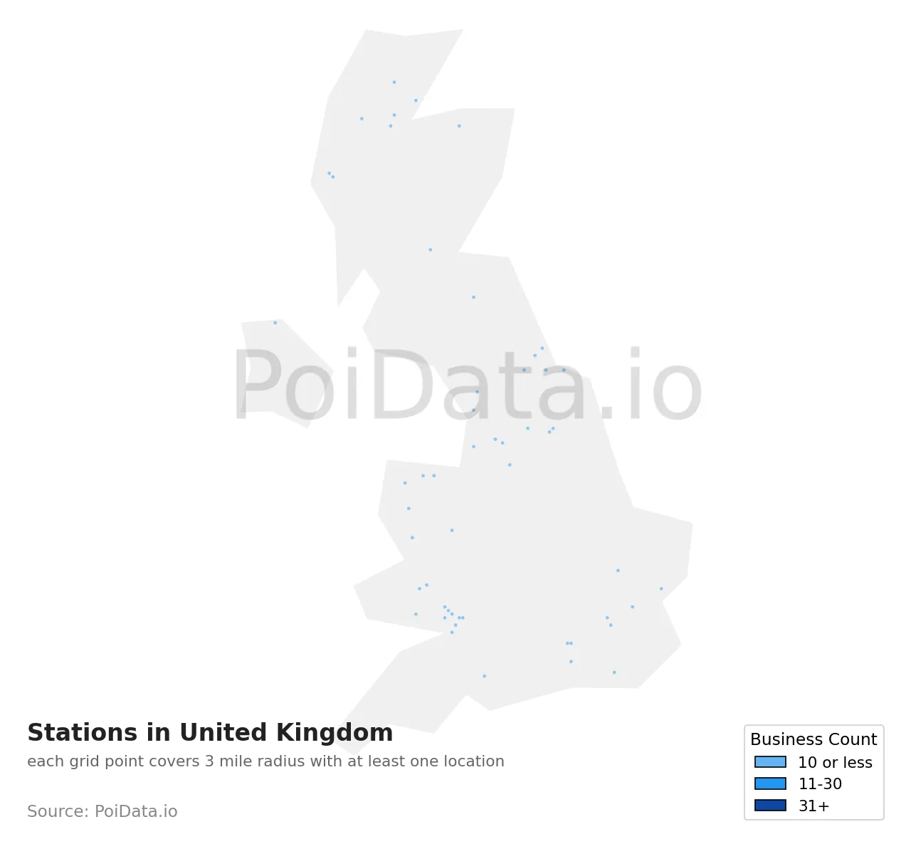 Station density map for United Kingdom