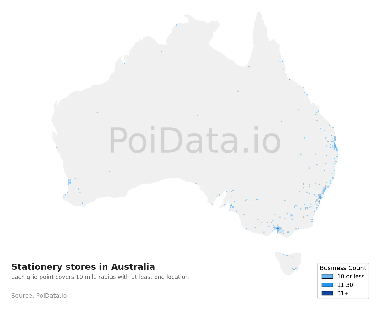 Stationery store density map for Australia