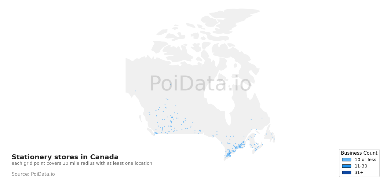 Stationery store density map for Canada