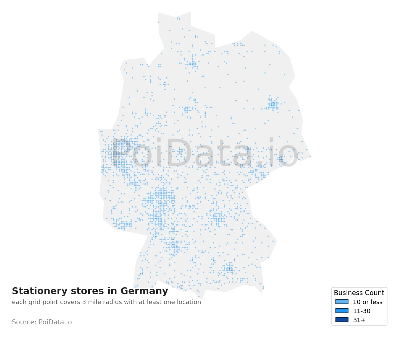 Stationery store density map for Germany
