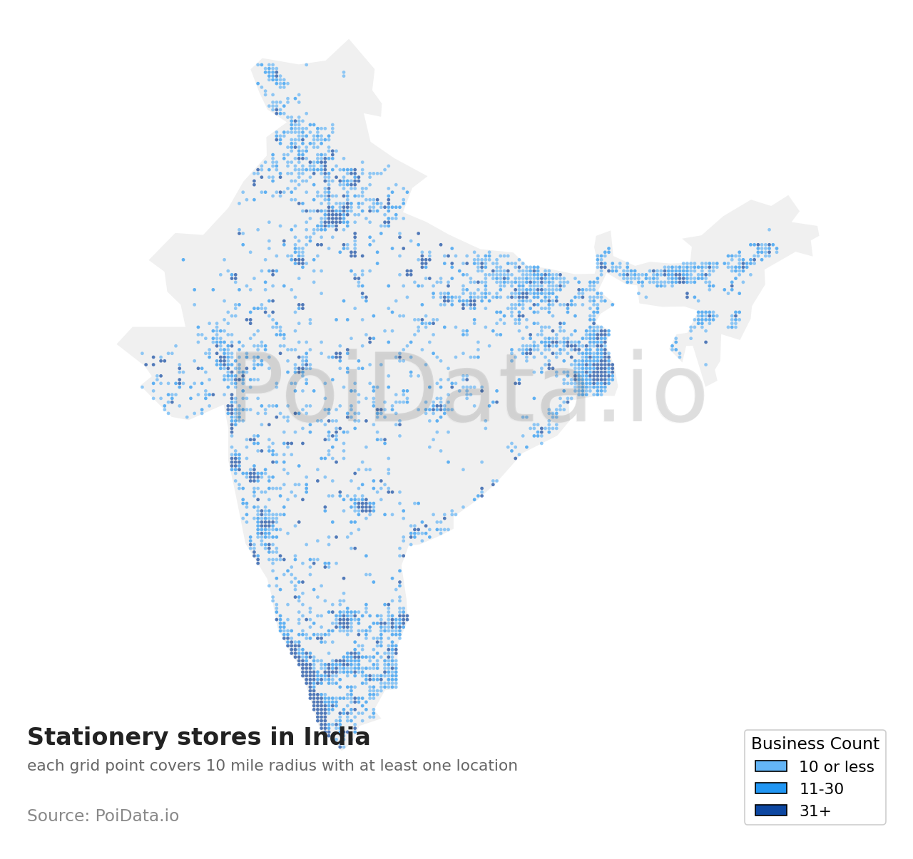 Stationery store density map for India
