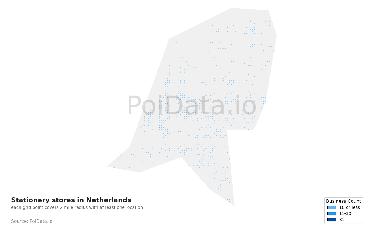 Stationery store density map for Netherlands
