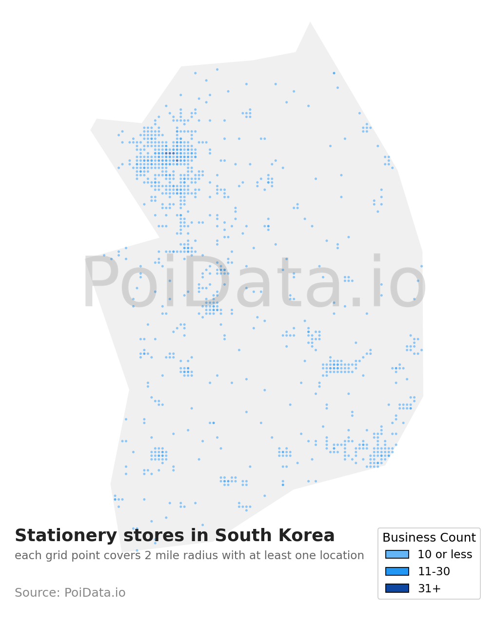 Stationery store density map for South Korea