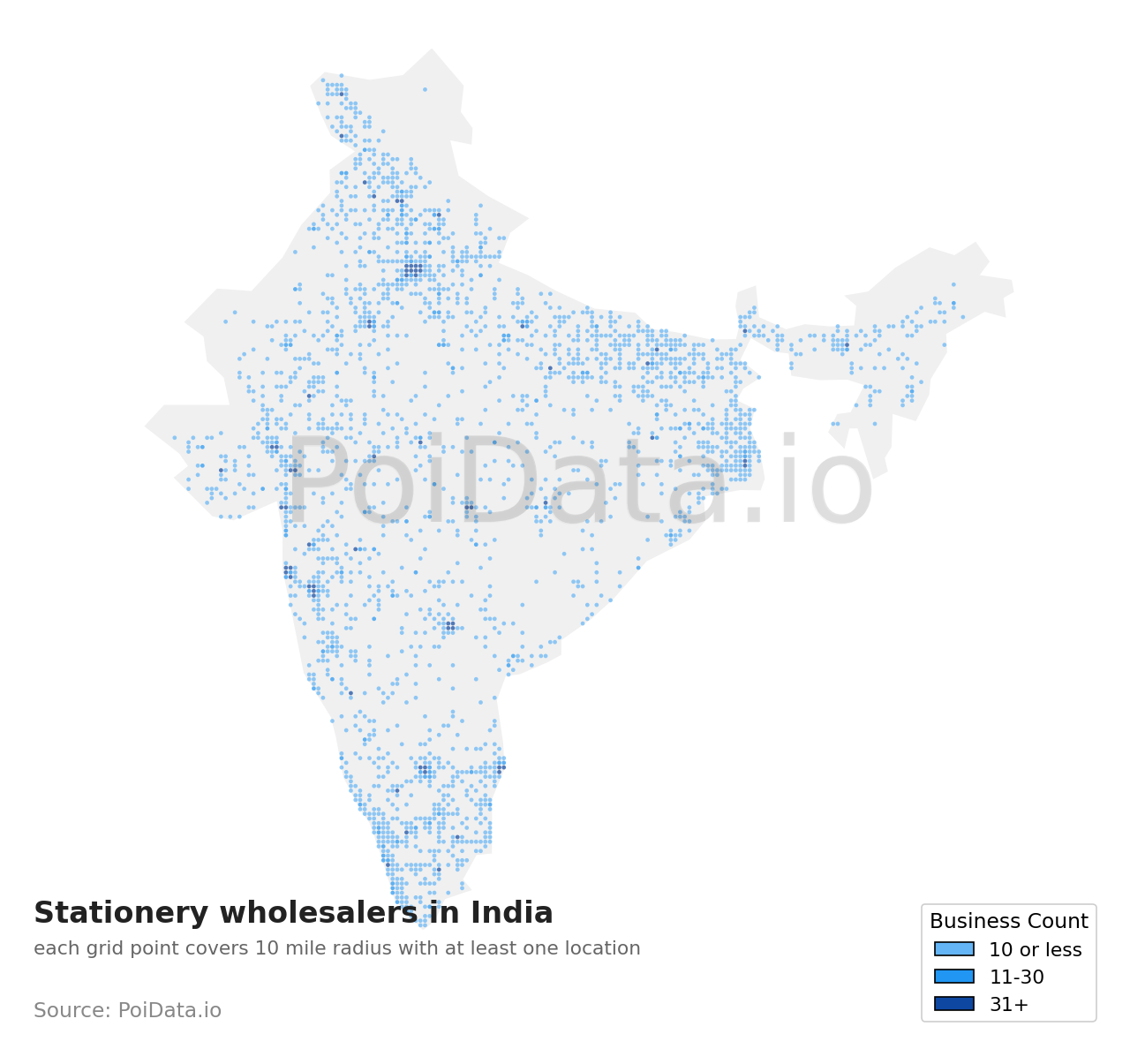 Stationery wholesaler density map for India