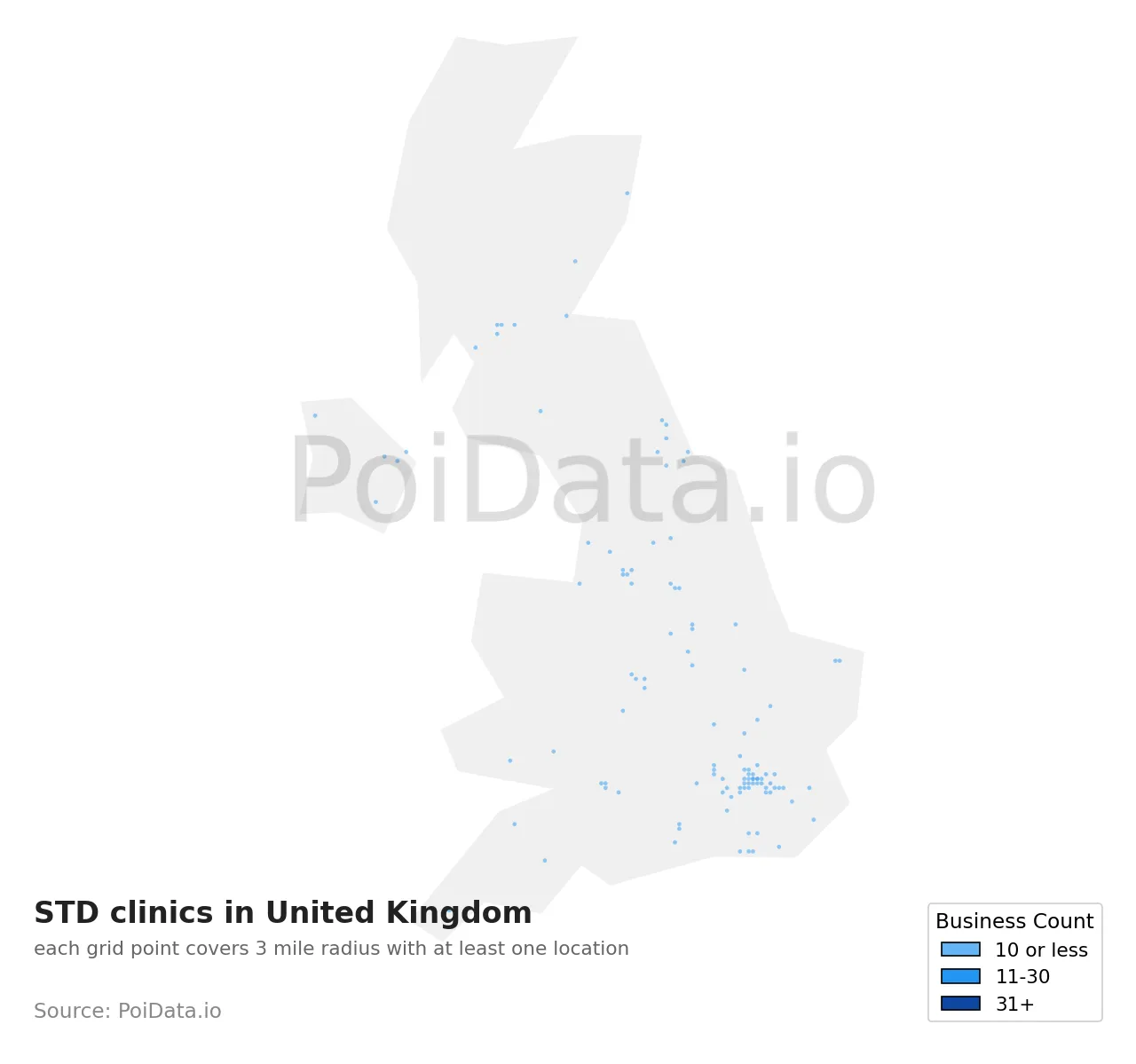 STD clinic density map for United Kingdom