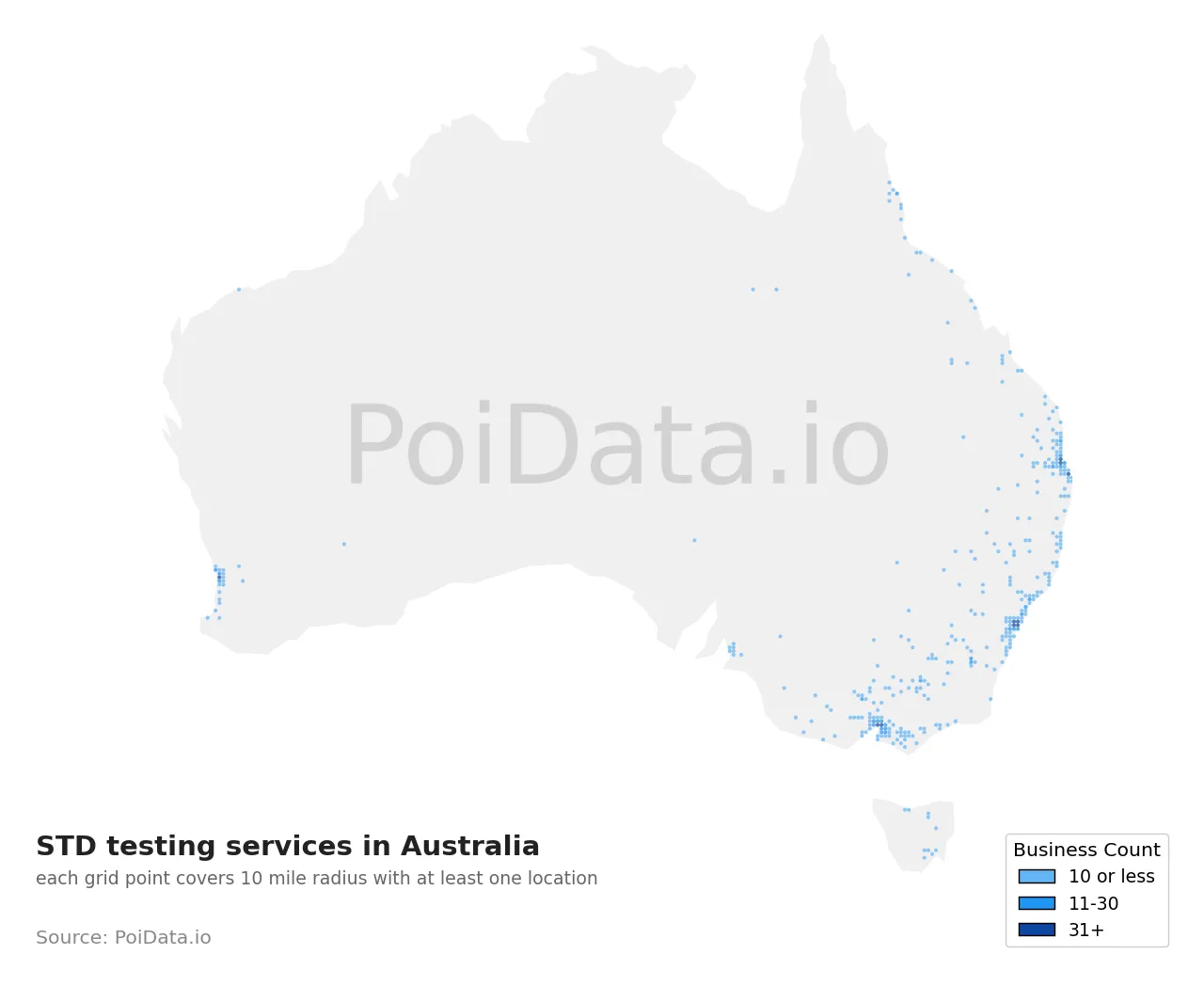 STD testing service density map for Australia