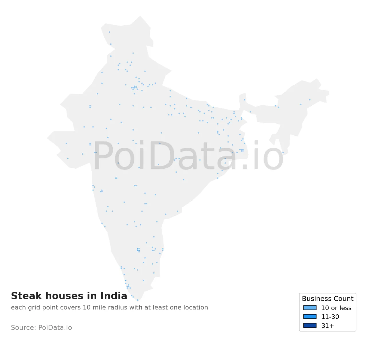 Steak house density map for India