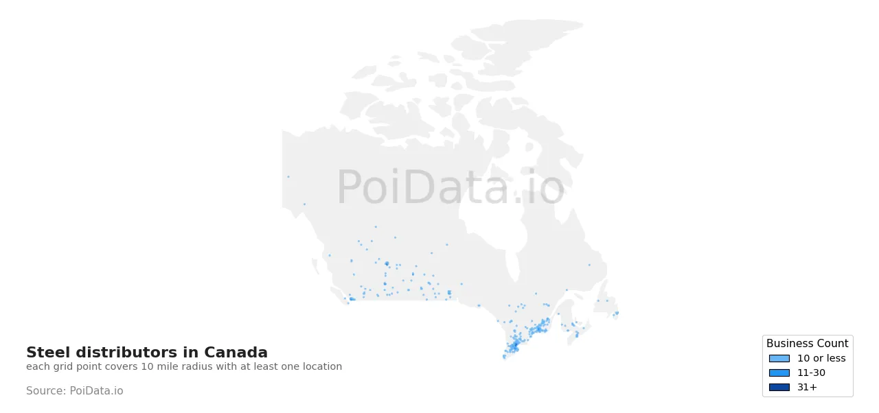 Steel distributor density map for Canada