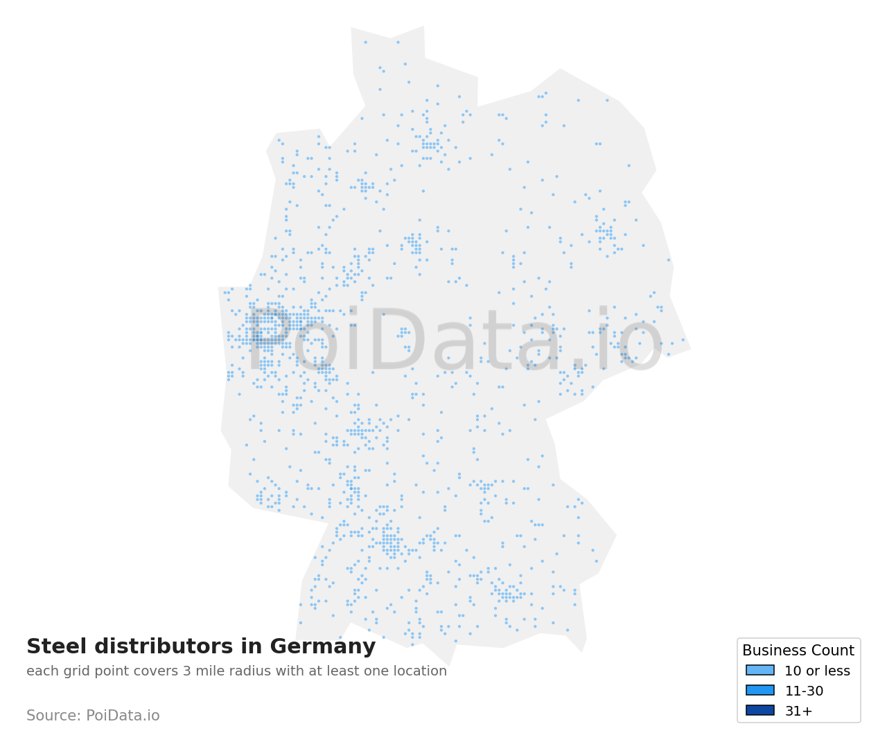 Steel distributor density map for Germany