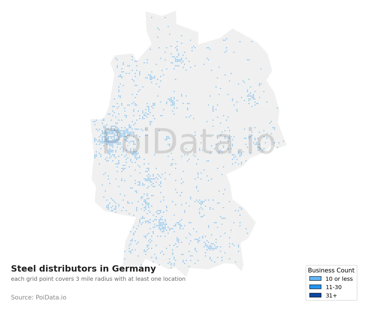 Steel distributor density map for Germany