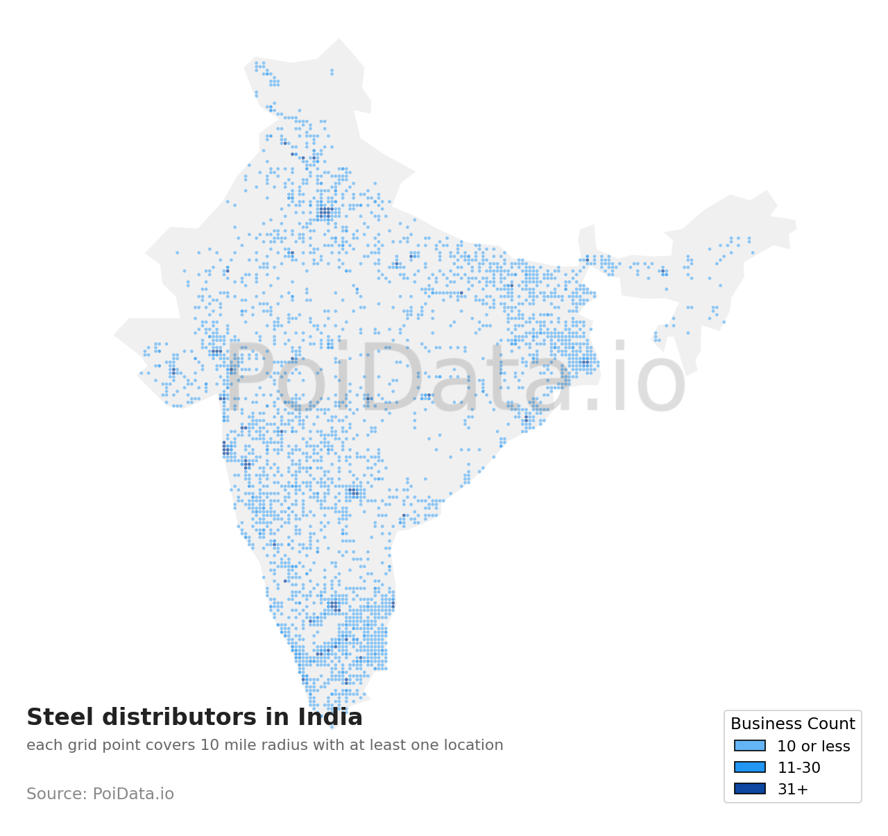 Steel distributor density map for India