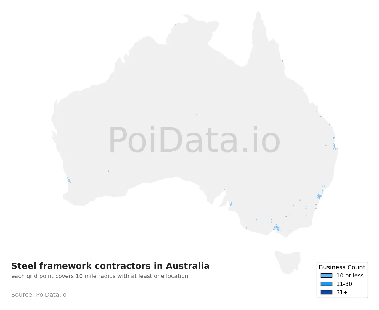 Steel framework contractor density map for Australia