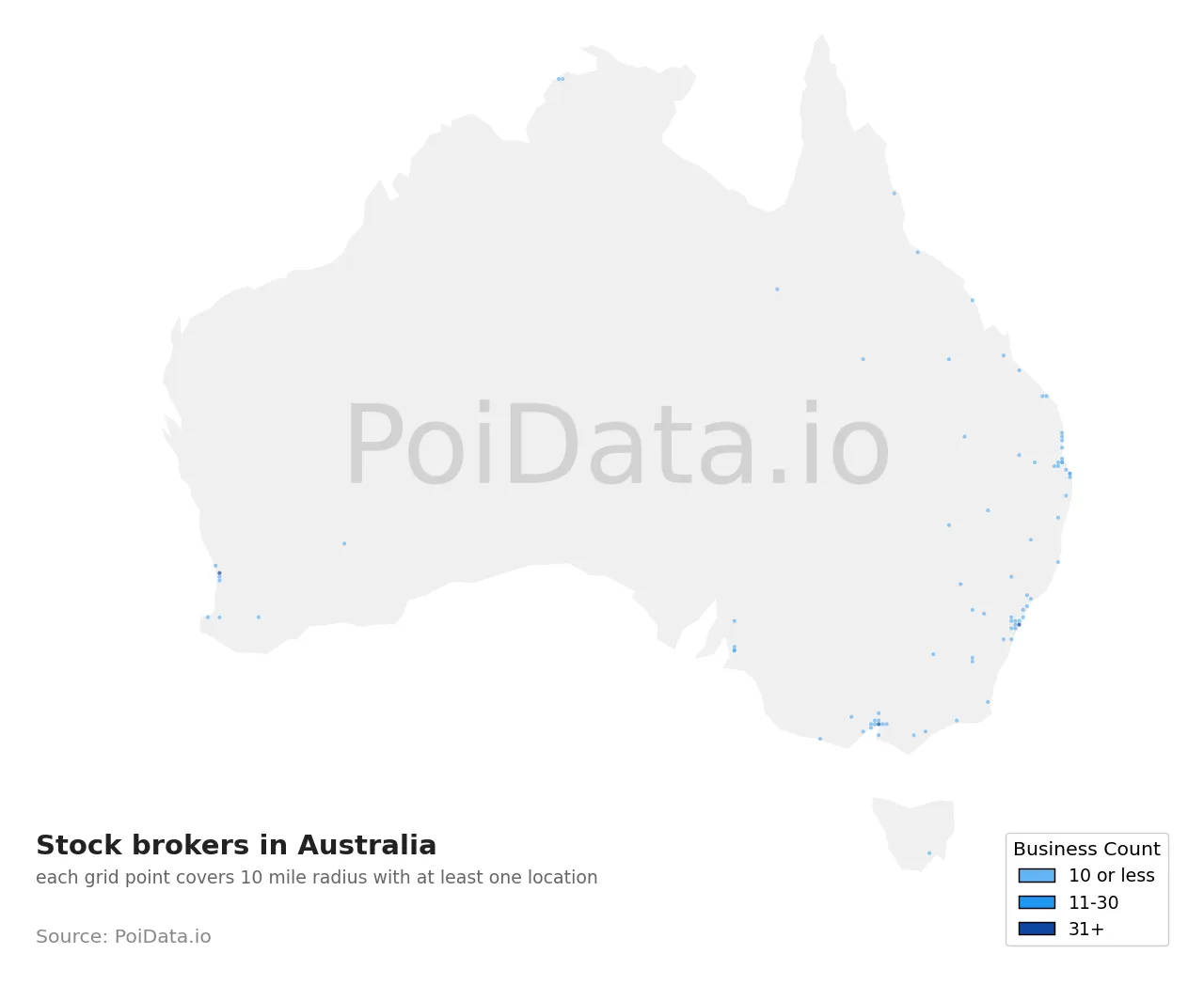 Stock broker density map for Australia