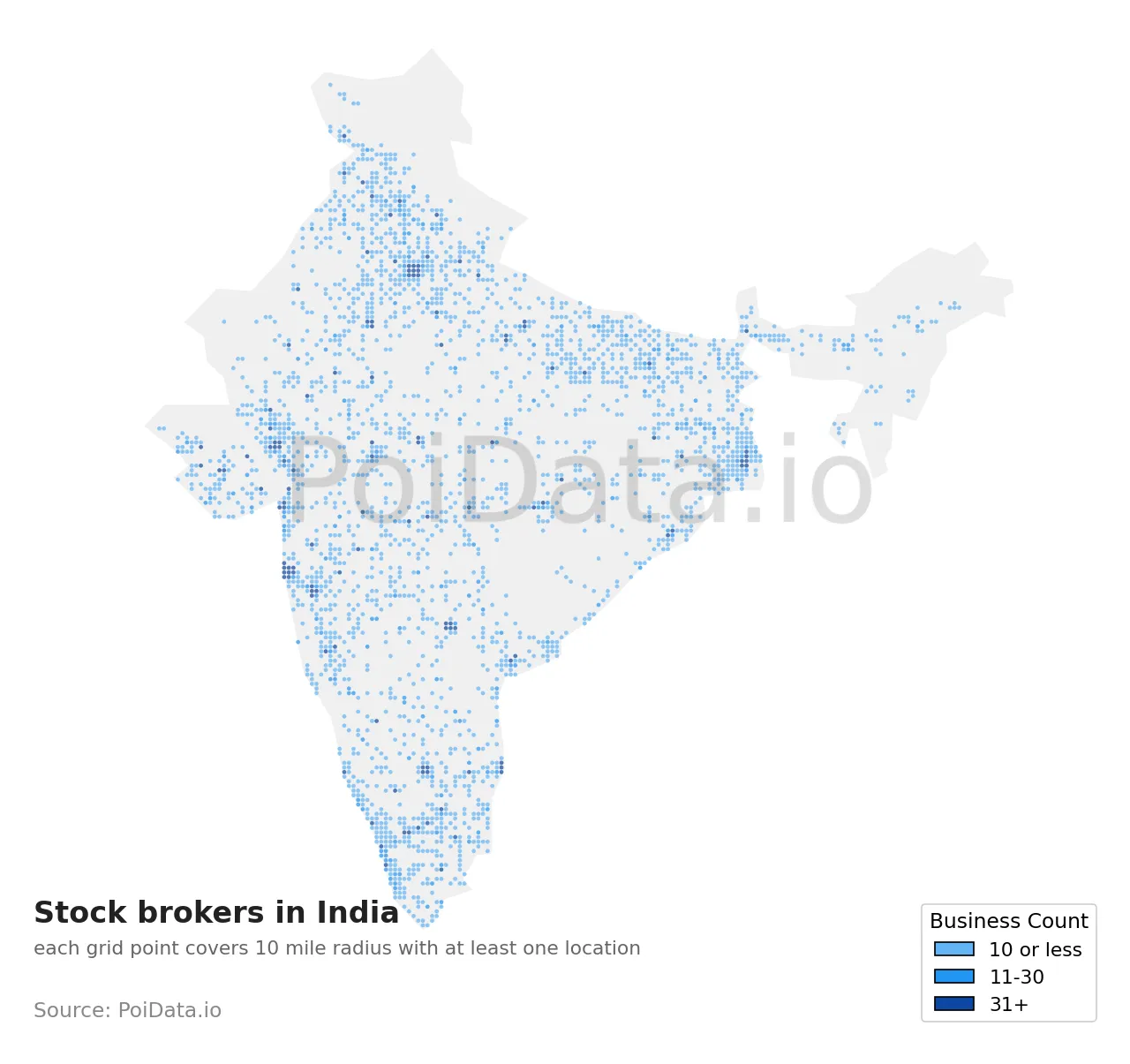 Stock broker density map for India