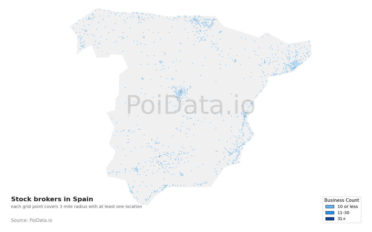 Stock broker density map for Spain