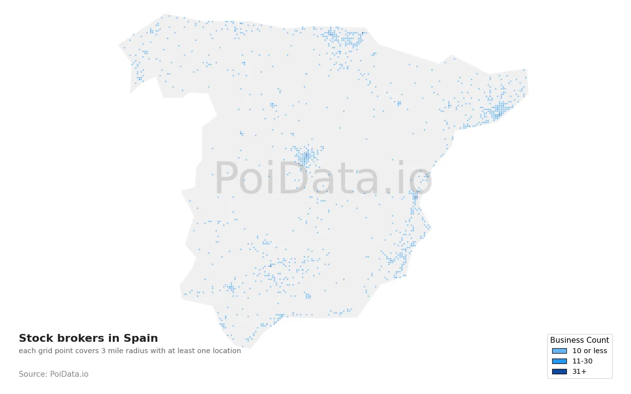 Stock broker density map for Spain