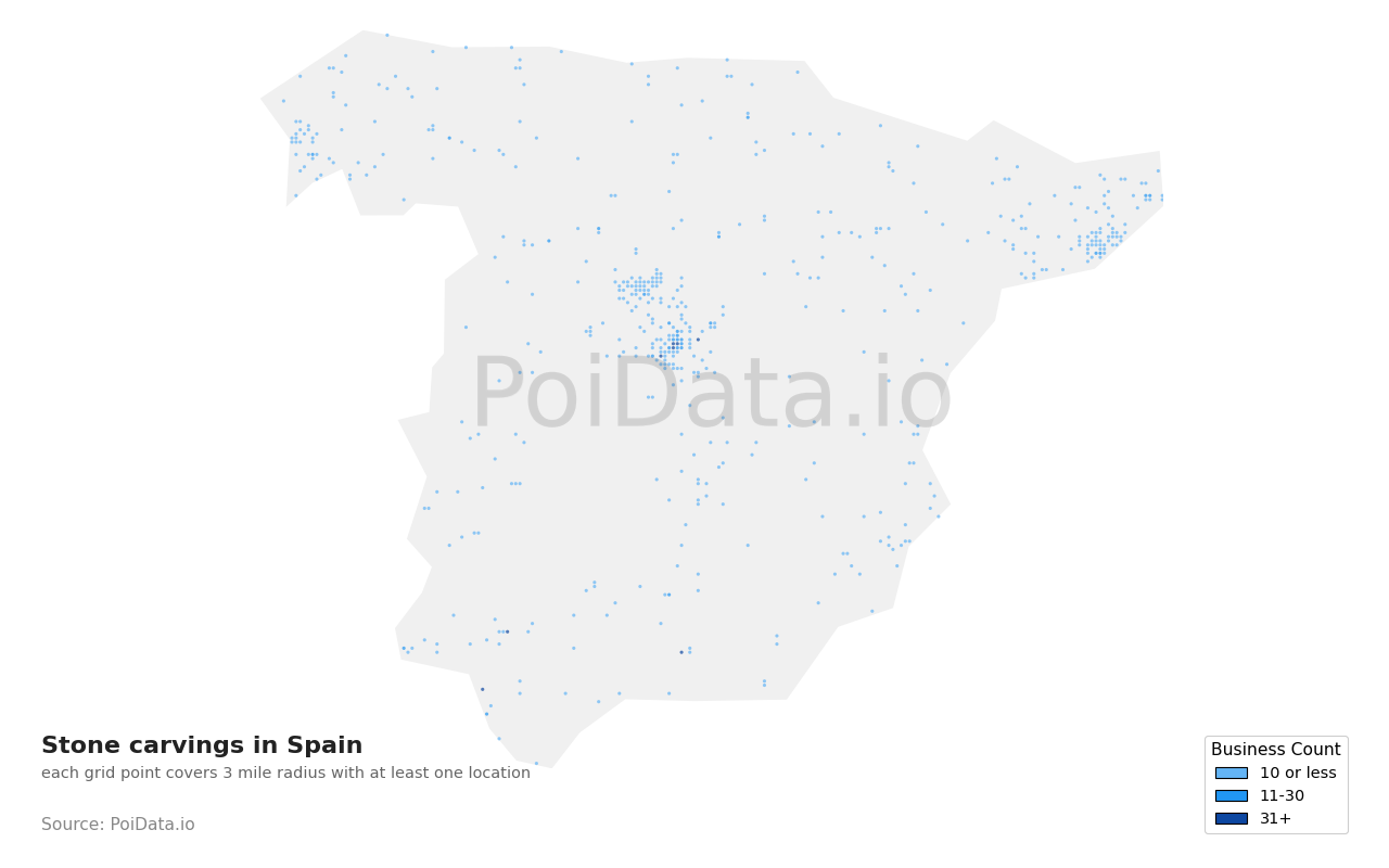 Stone carving density map for Spain
