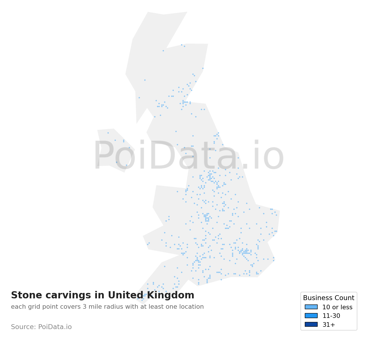 Stone carving density map for United Kingdom