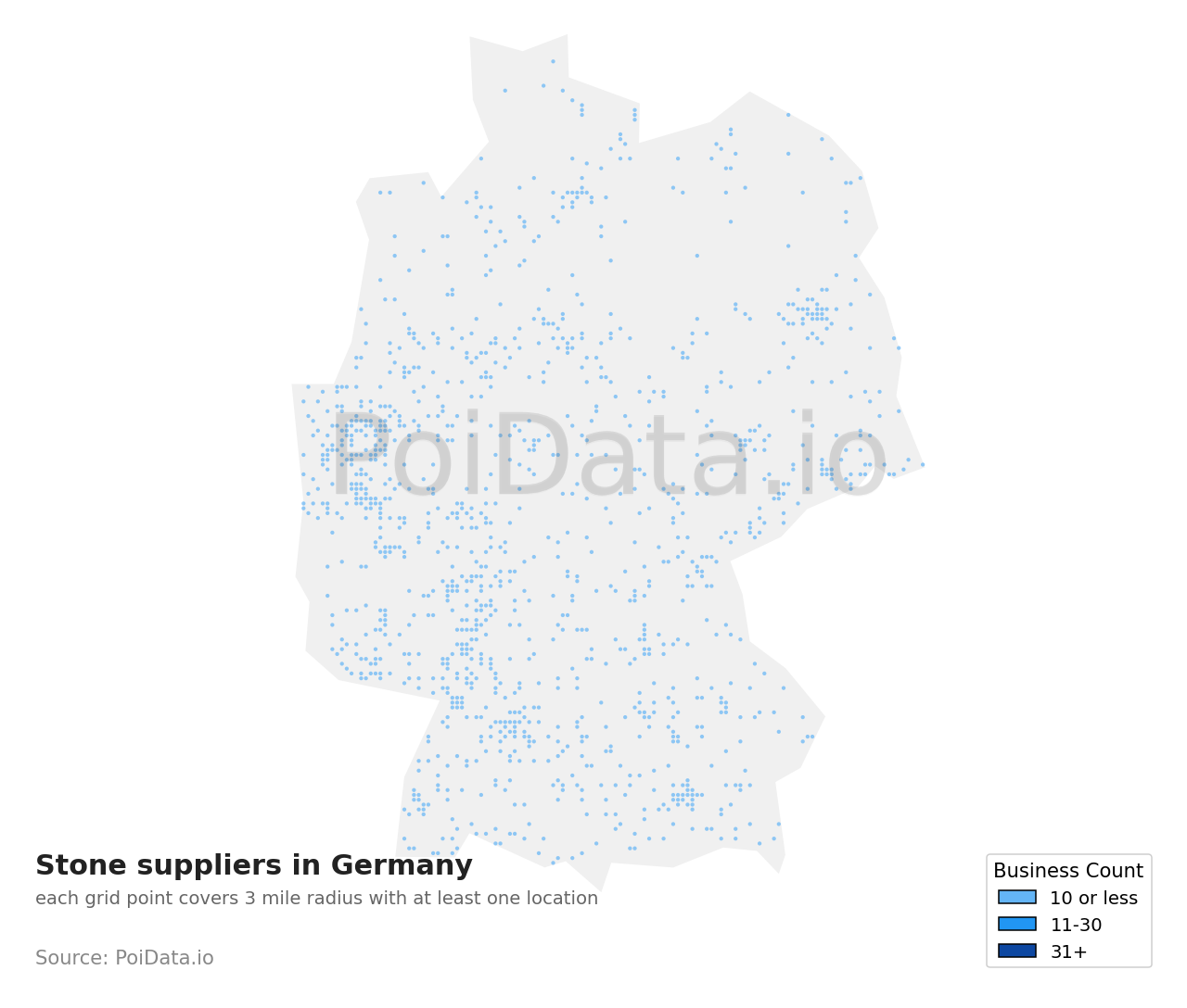 Stone supplier density map for Germany
