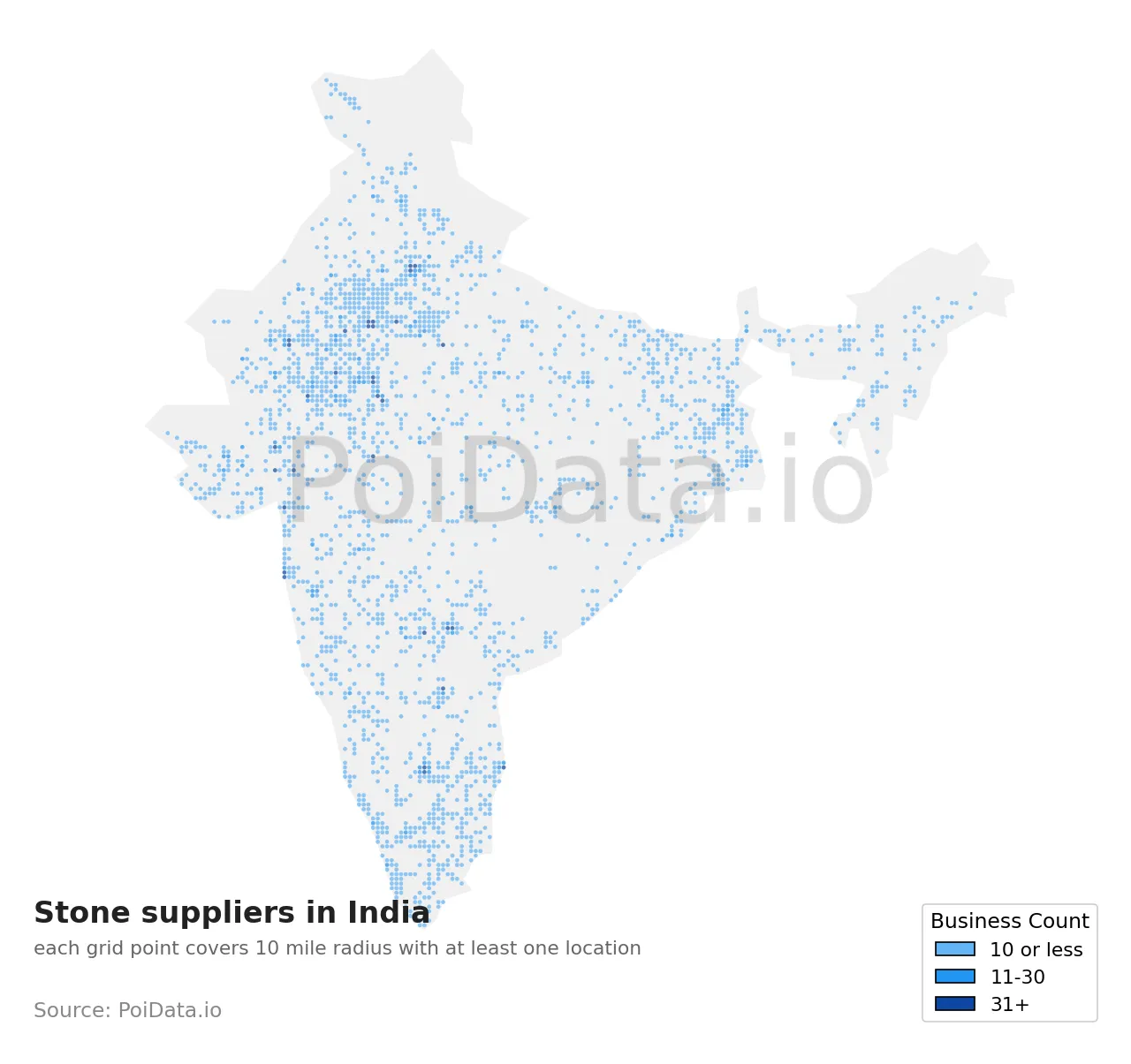Stone supplier density map for India