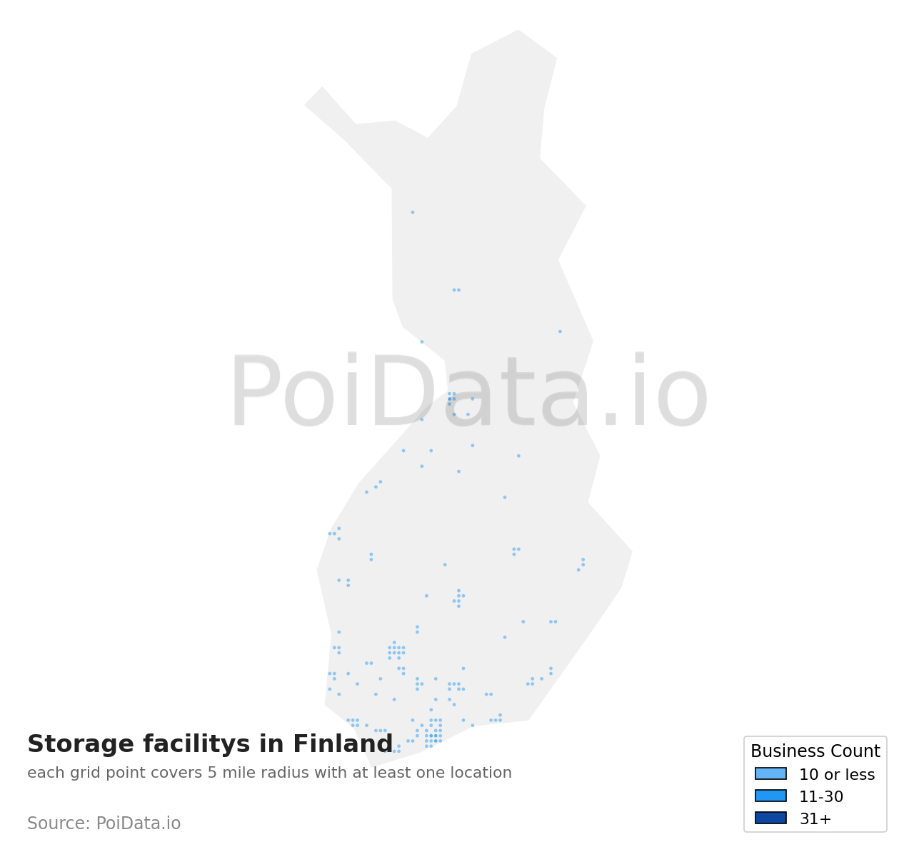 Storage facility density map for Finland