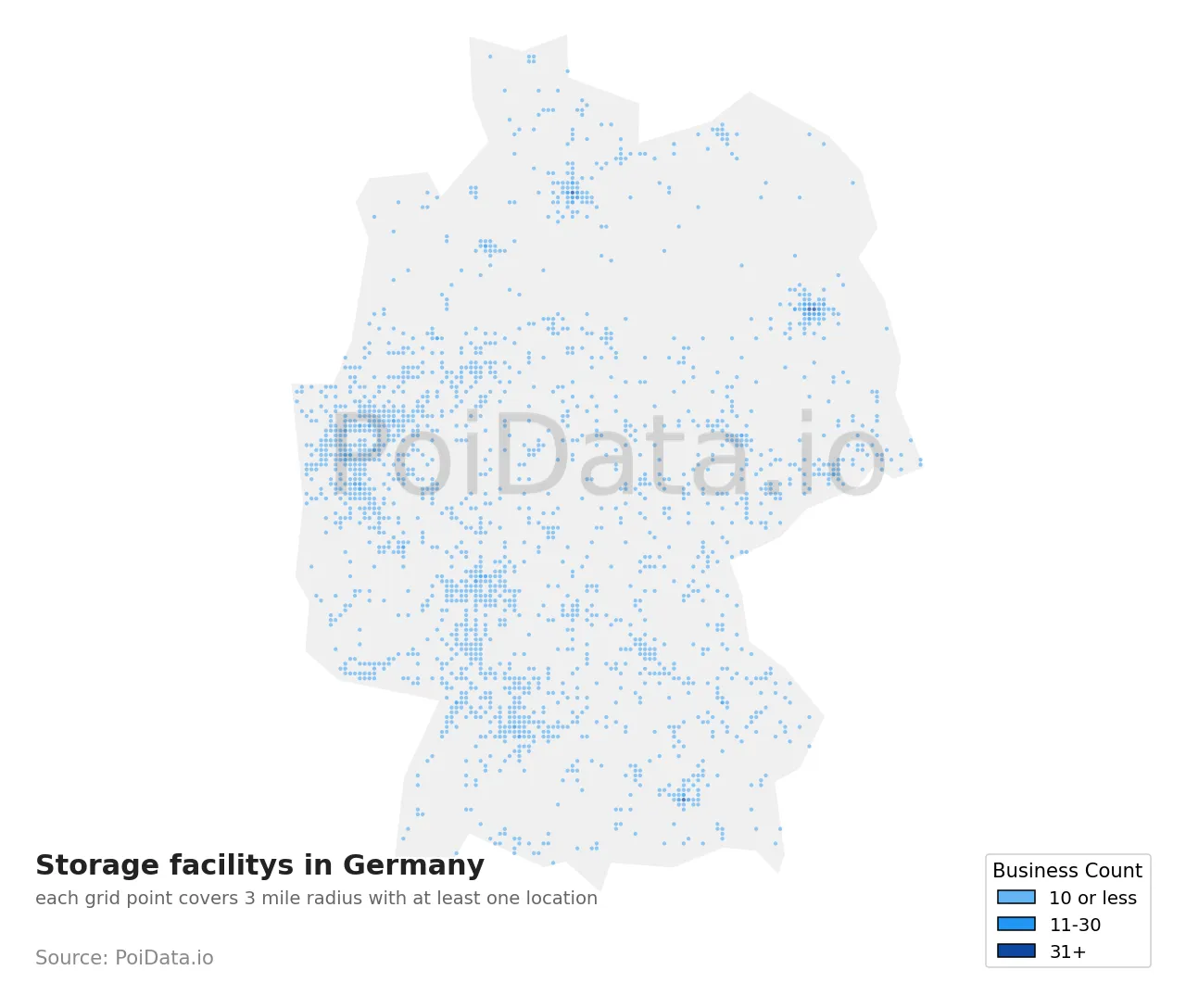 Storage facility density map for Germany