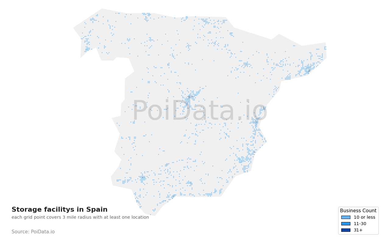 Storage facility density map for Spain