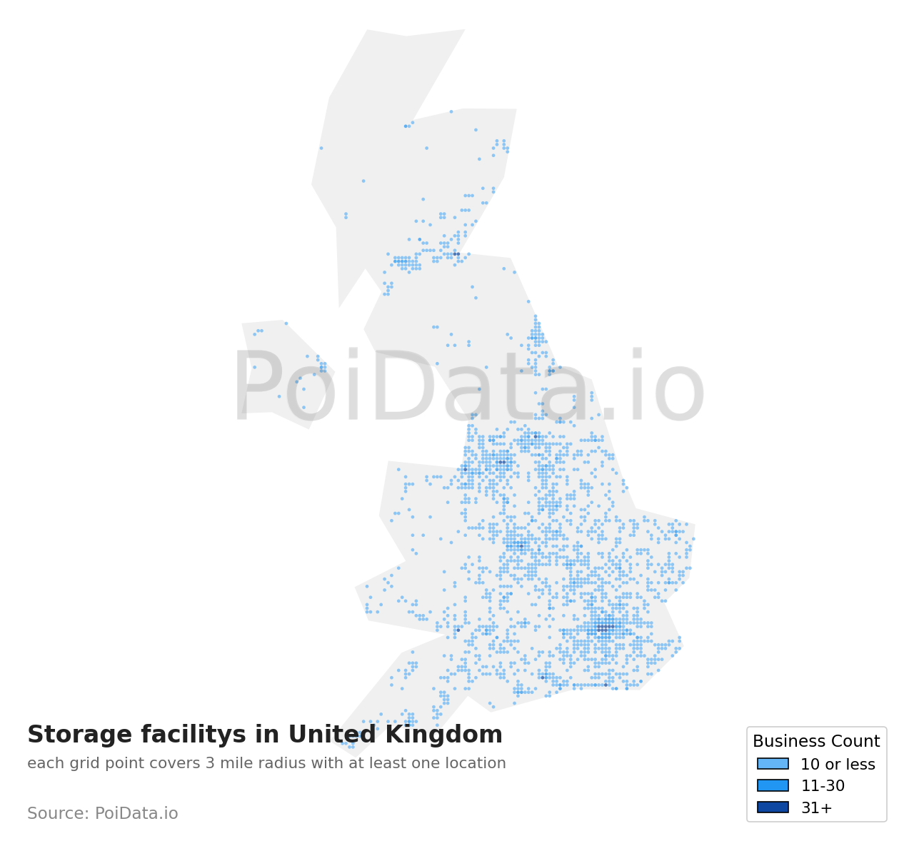 Storage facility density map for United Kingdom