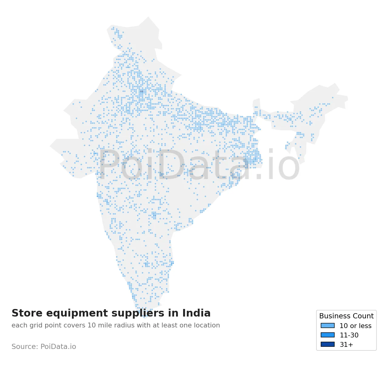 Store equipment supplier density map for India