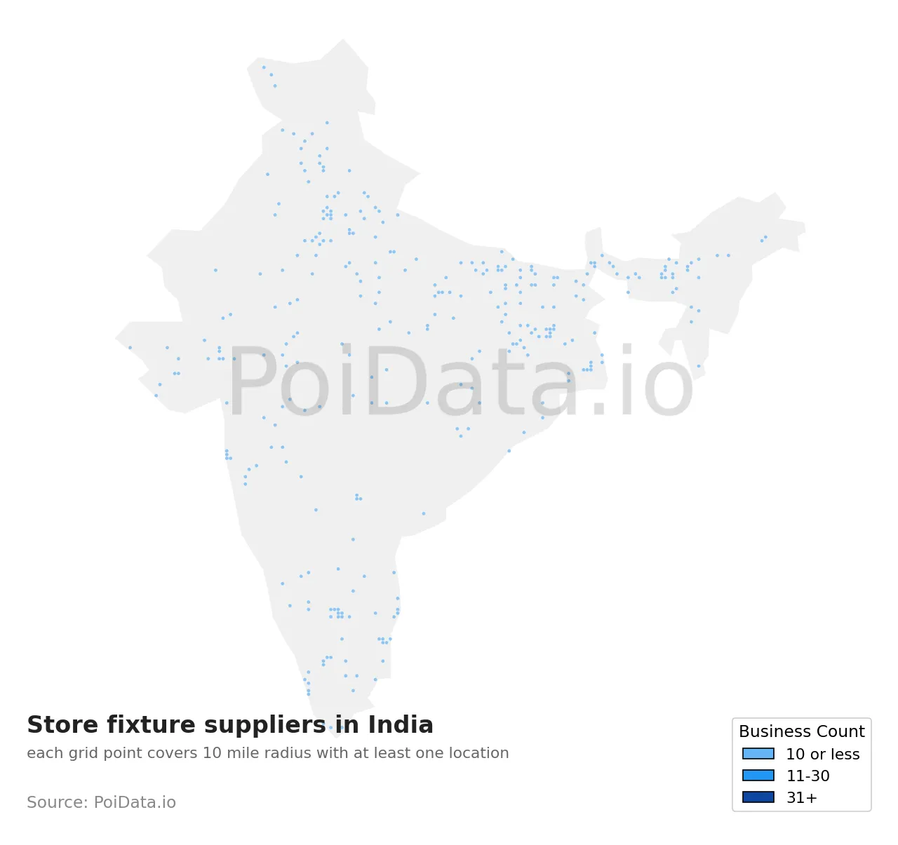 Store fixture supplier density map for India