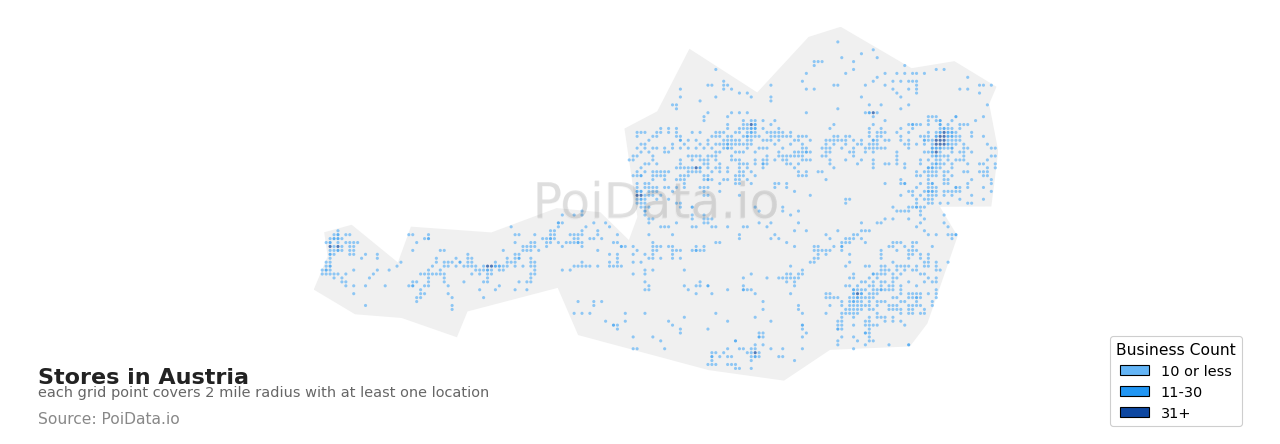Store density map for Austria