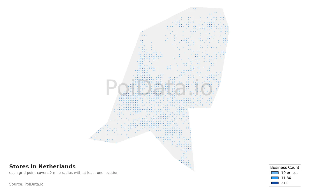 Store density map for Netherlands