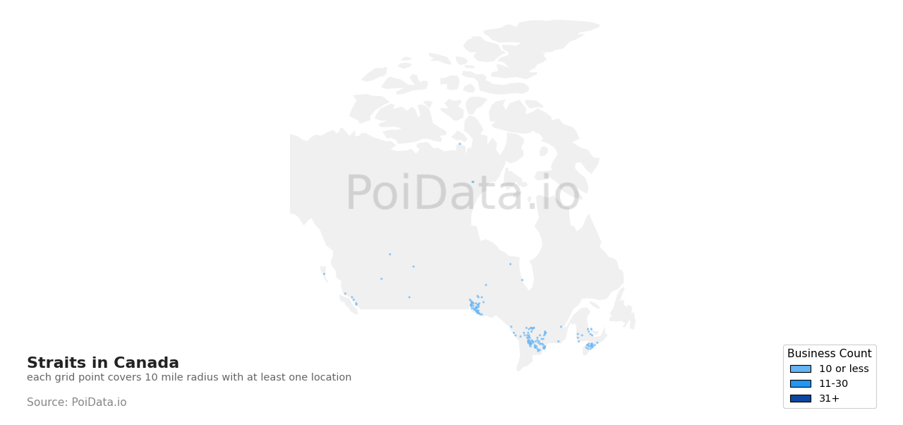 Strait density map for Canada
