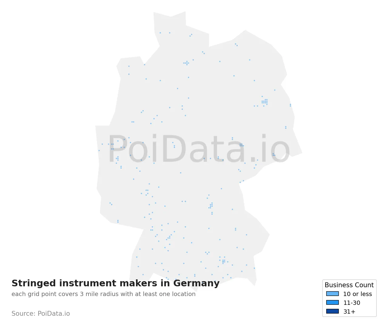 Stringed instrument maker density map for Germany