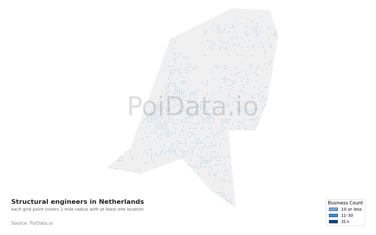 Structural engineer density map for Netherlands