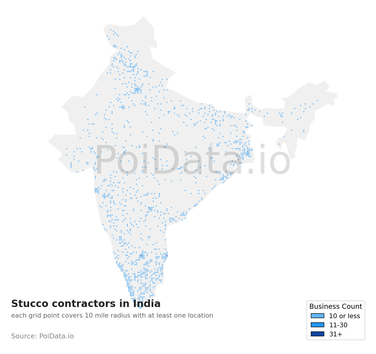 Stucco contractor density map for India
