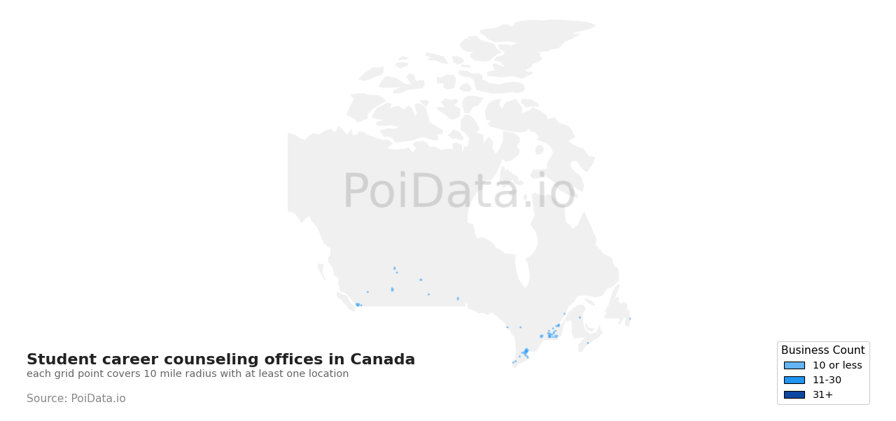 Student career counseling office density map for Canada