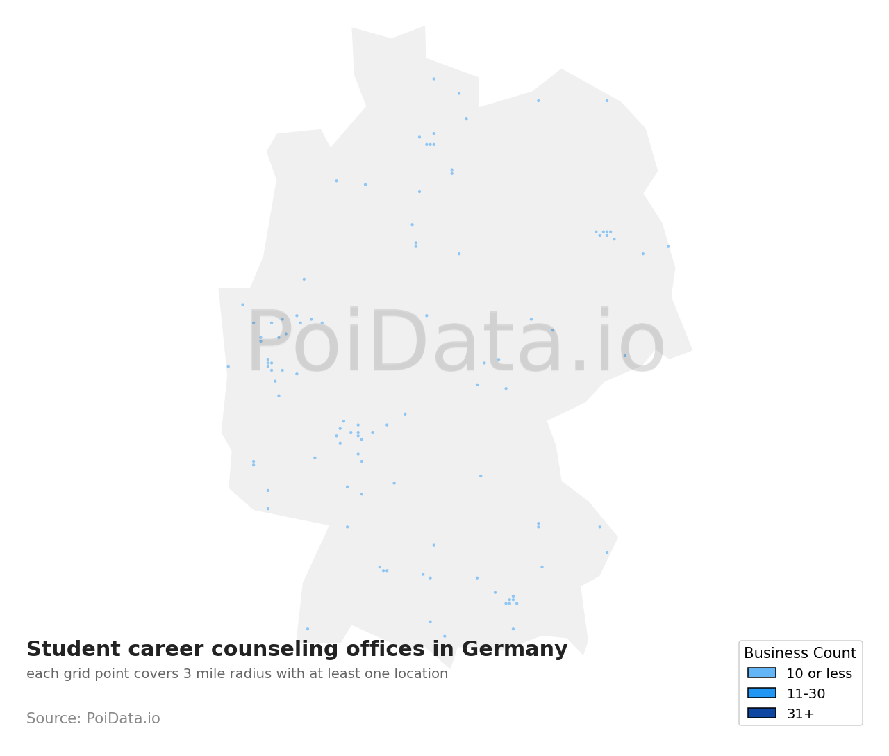 Student career counseling office density map for Germany